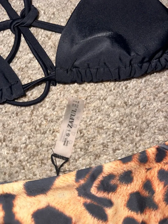 Black Triangle SHEIN Bikini Top with Leopard Print High-Cut zaful Bottoms size s - Picture 4 of 14